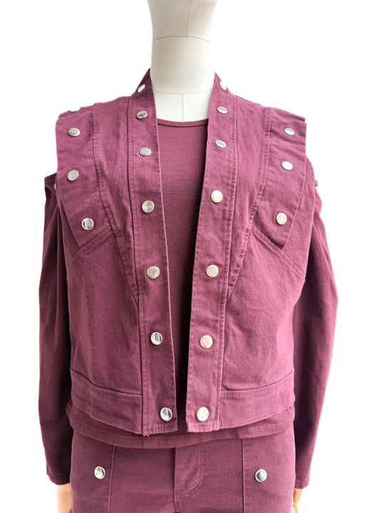 Chaleco Botones Metálicos – Marrón y Morado Granate Morado Única