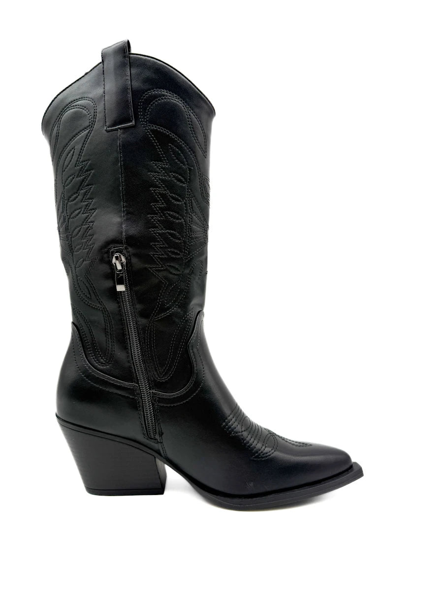 Botas Altas Cowboy de Mujer con Bordados Étnicos y Cremallera