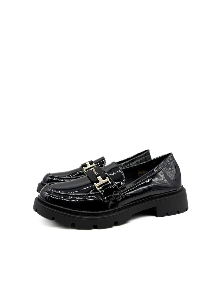 Mocasines de Charol con Suela Dentada y Hebilla Metalizada para Mujer