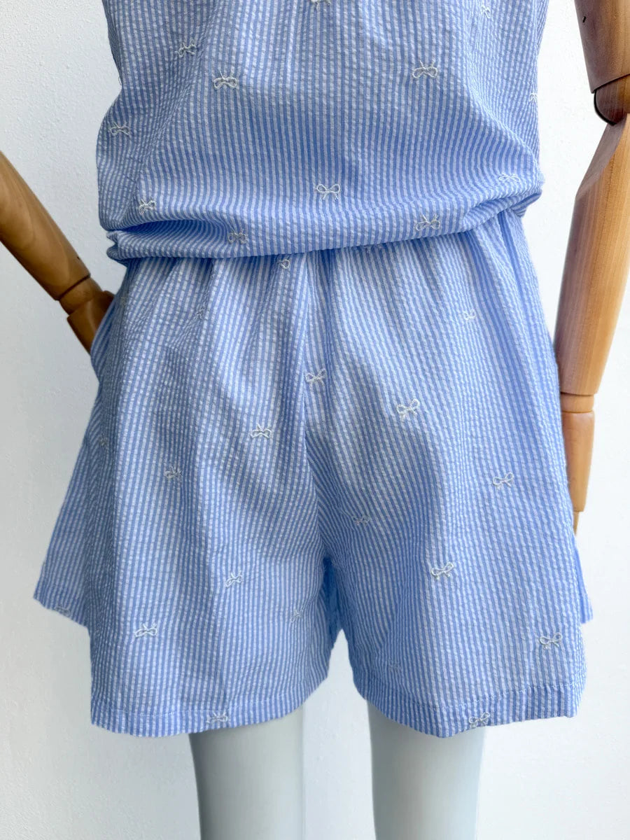 Conjunto Blusa y Short de Rayas con Lazo