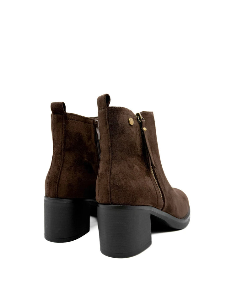 Botines de Ante para Mujer con Tacón Ancho y Cremallera Decorativa