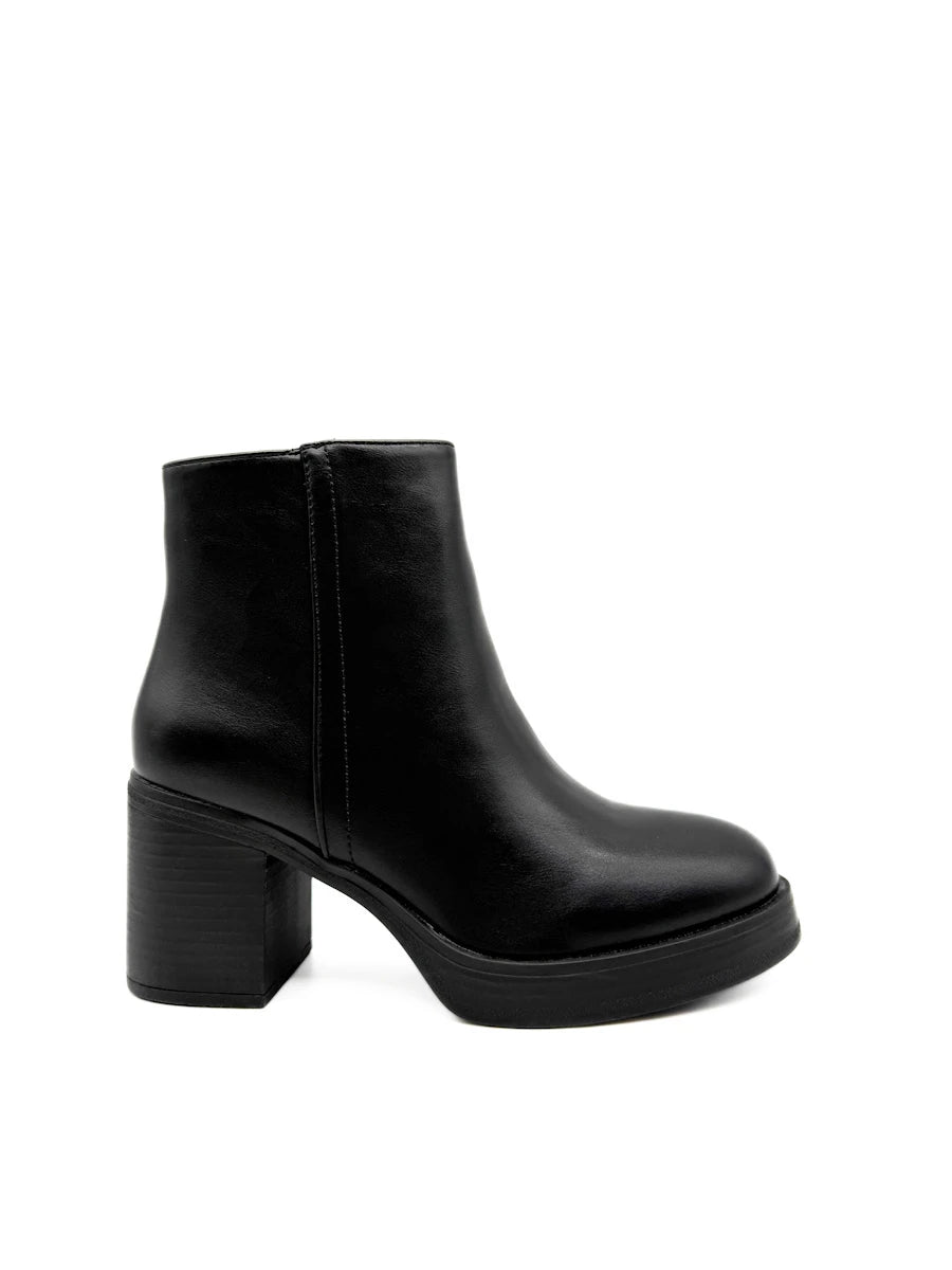 Botines de Tacón Ancho y Plataforma para Mujer en Polipiel y Antelina con Cremallera