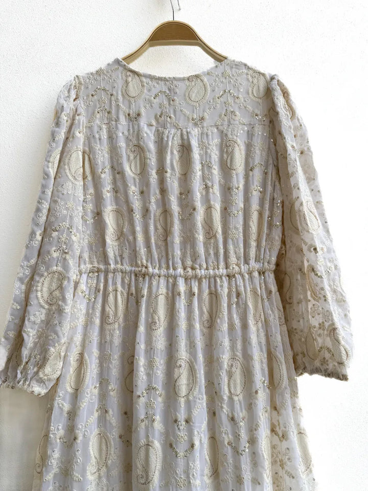 Vestido Largo Bohemio Bordado con Cordón Ajustable