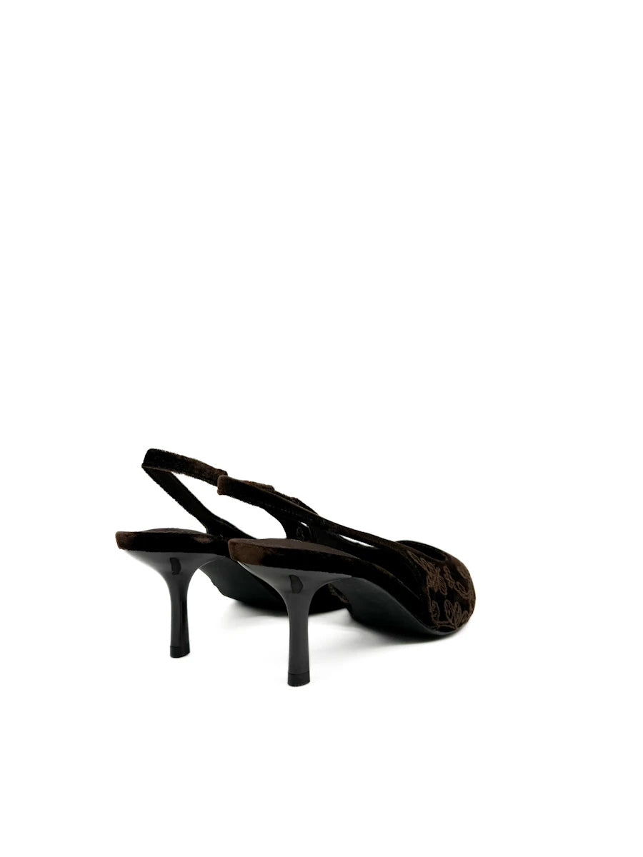 Corina Zapatos Destalonados de Terciopelo Bordado con Tacón Kitten