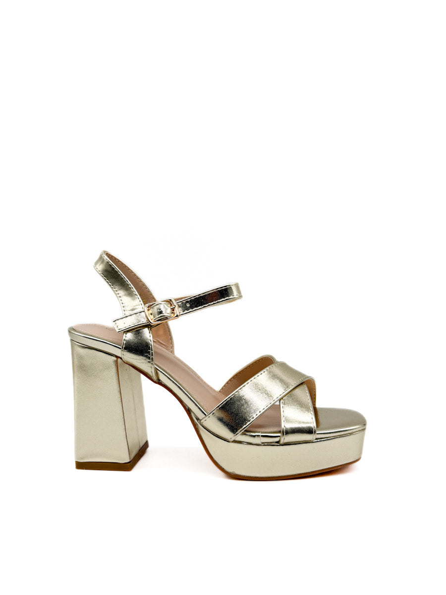 Sandalias Doradas con Plataforma y Tacón Grueso Oro