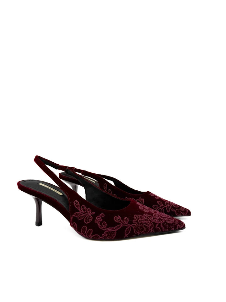 Corina Zapatos Destalonados de Terciopelo Bordado con Tacón Kitten