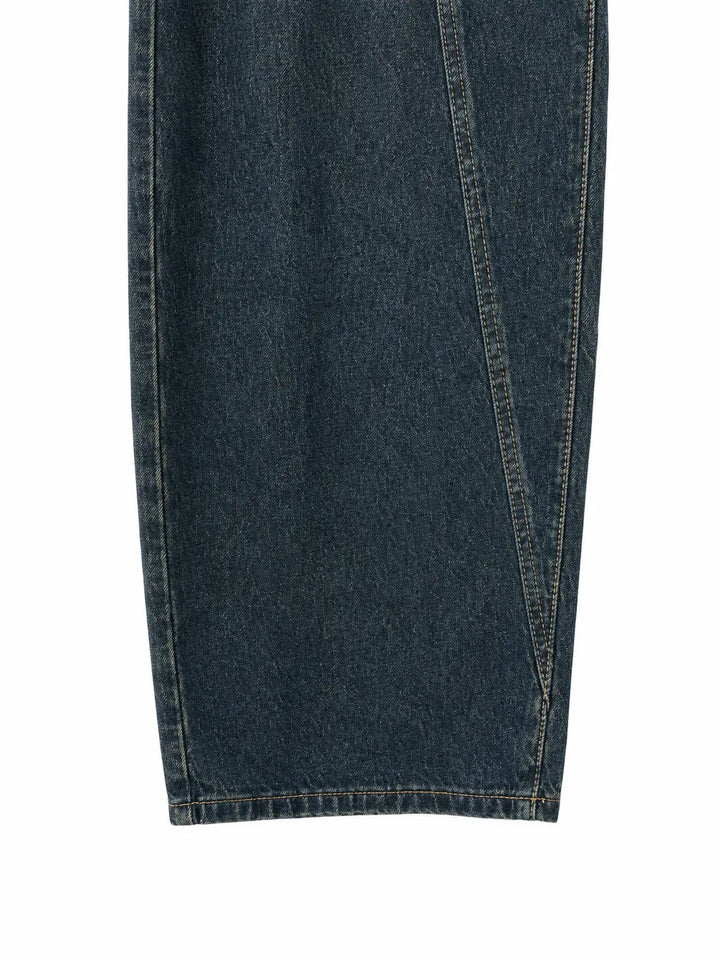 Pantalón Vaquero Azul Vintage de Pierna Ancha con Cintura Asimétrica