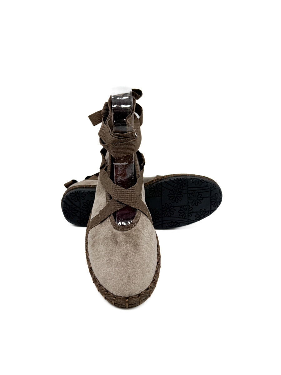 Bailarinas de Terciopelo Tira Cruzadas Con Cinta Atada