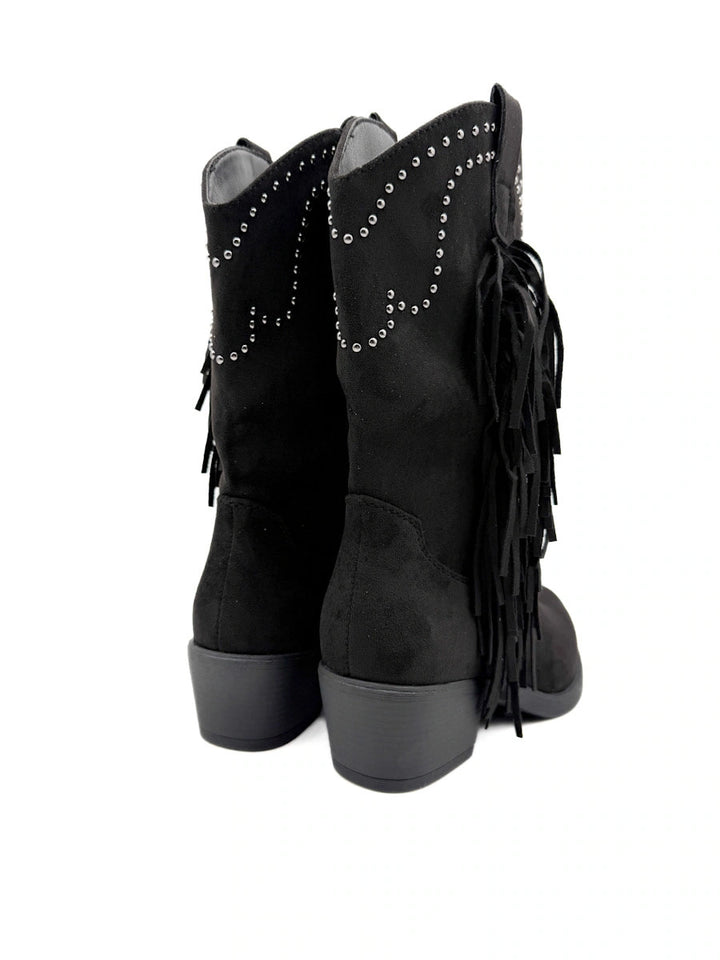 Bota cowboy de antelina color kahki con bordado