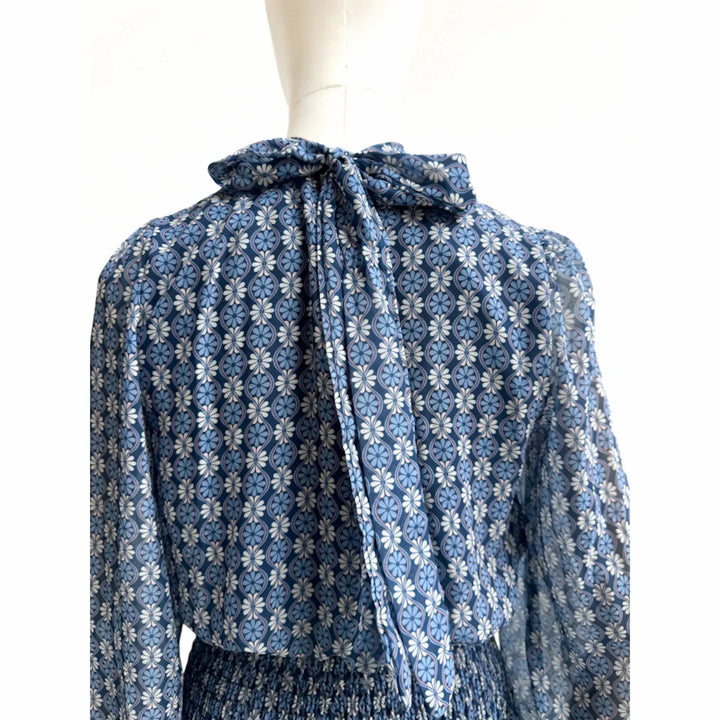 Vestido Dos Piezas con Estampado y Detalles Fruncidos Azul Flor única