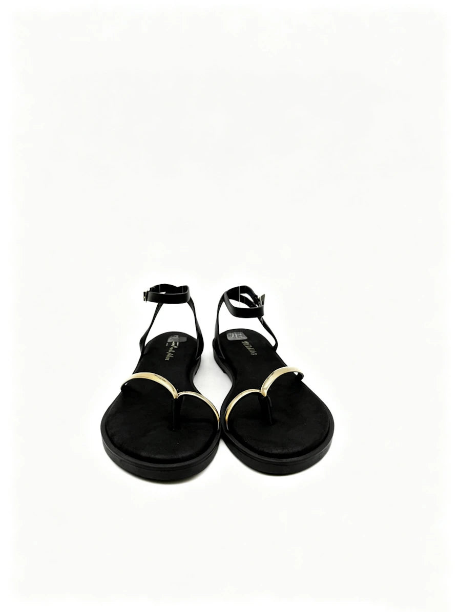 Sandalias de Dedo Confort con Detalle Dorado Flexible