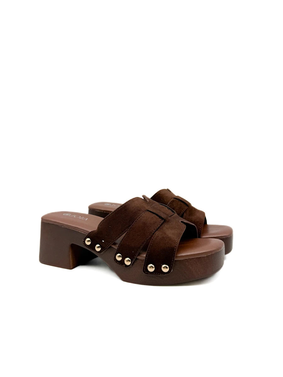 Sandalias de Plataforma Estilo Zueco con Tachuelas y Antelina