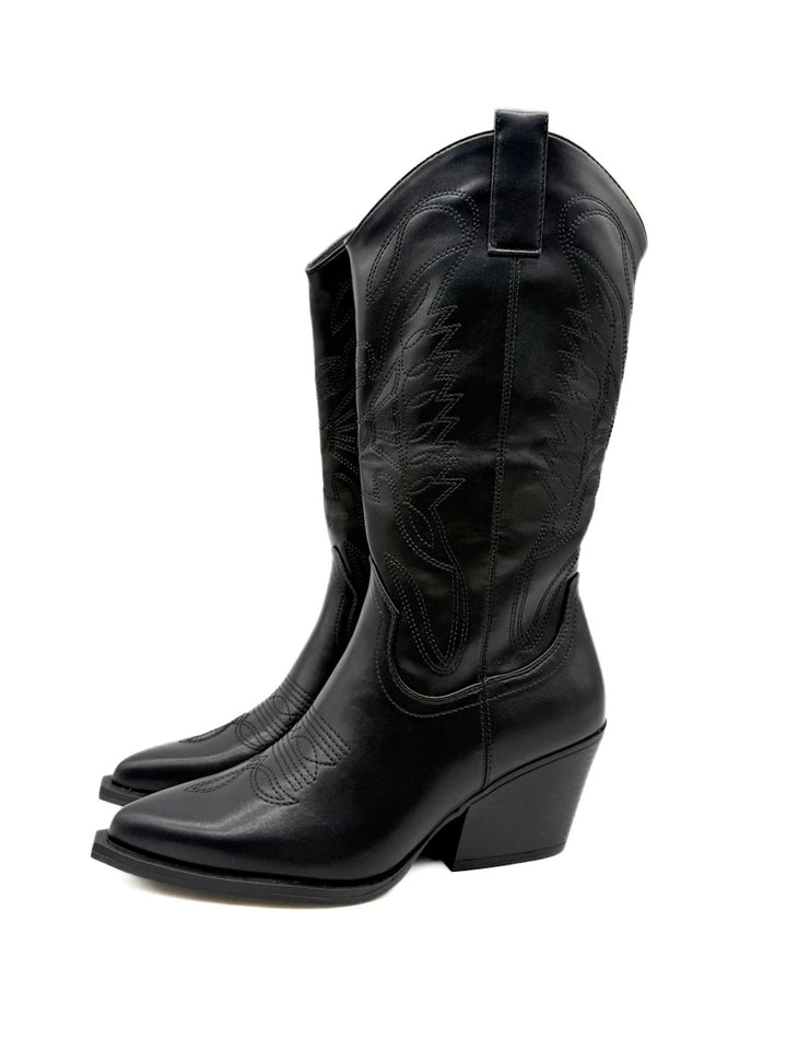 Botas Altas Cowboy de Mujer con Bordados Étnicos y Cremallera