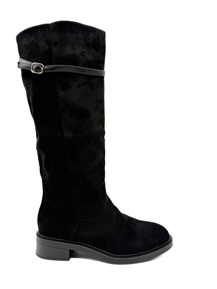 Botas Altas de Antelina con Tira Superior y Tacón Bajo