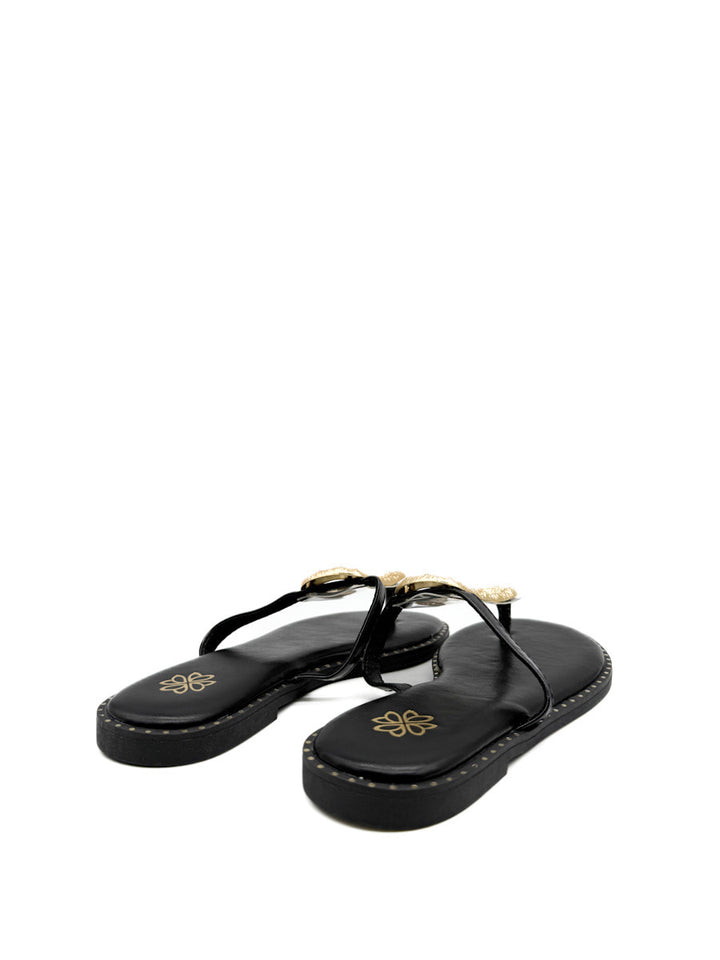 Sandalias Planas con Adorno Dorado Transparente