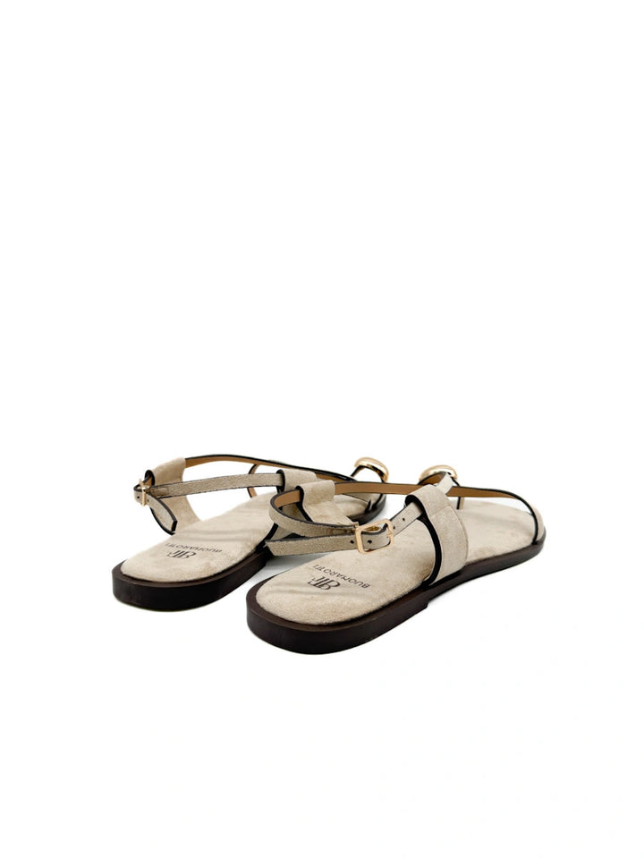 Sandalias Planas de Dedo para Mujer con Tiras Cruzadas y Detalle Dorado