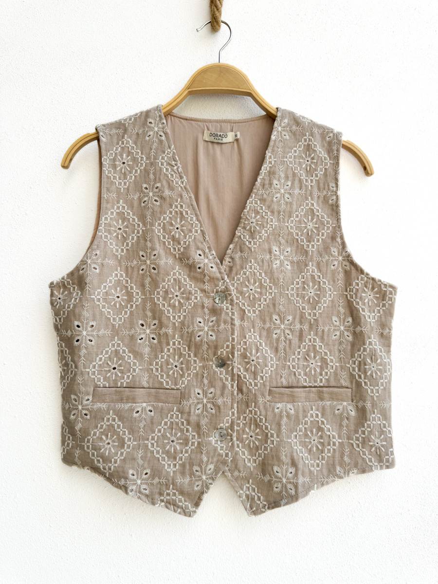 Chaleco bordado 7032 Beige