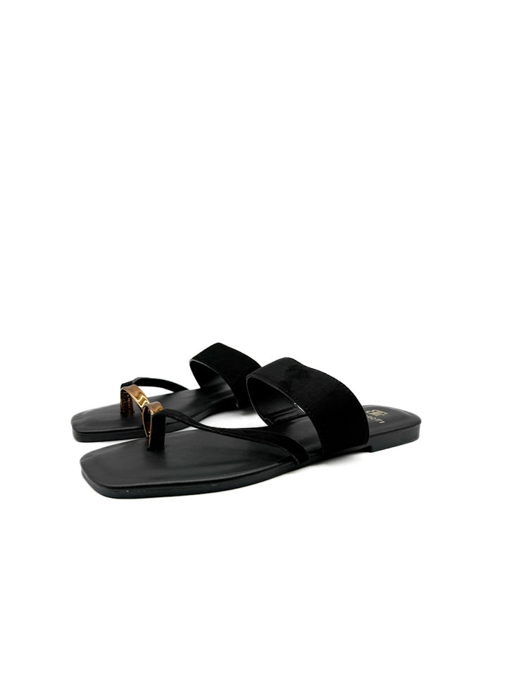 Sandalias Tipo Pala de Antelina con Anillo Bronce en el Dedo Mujer