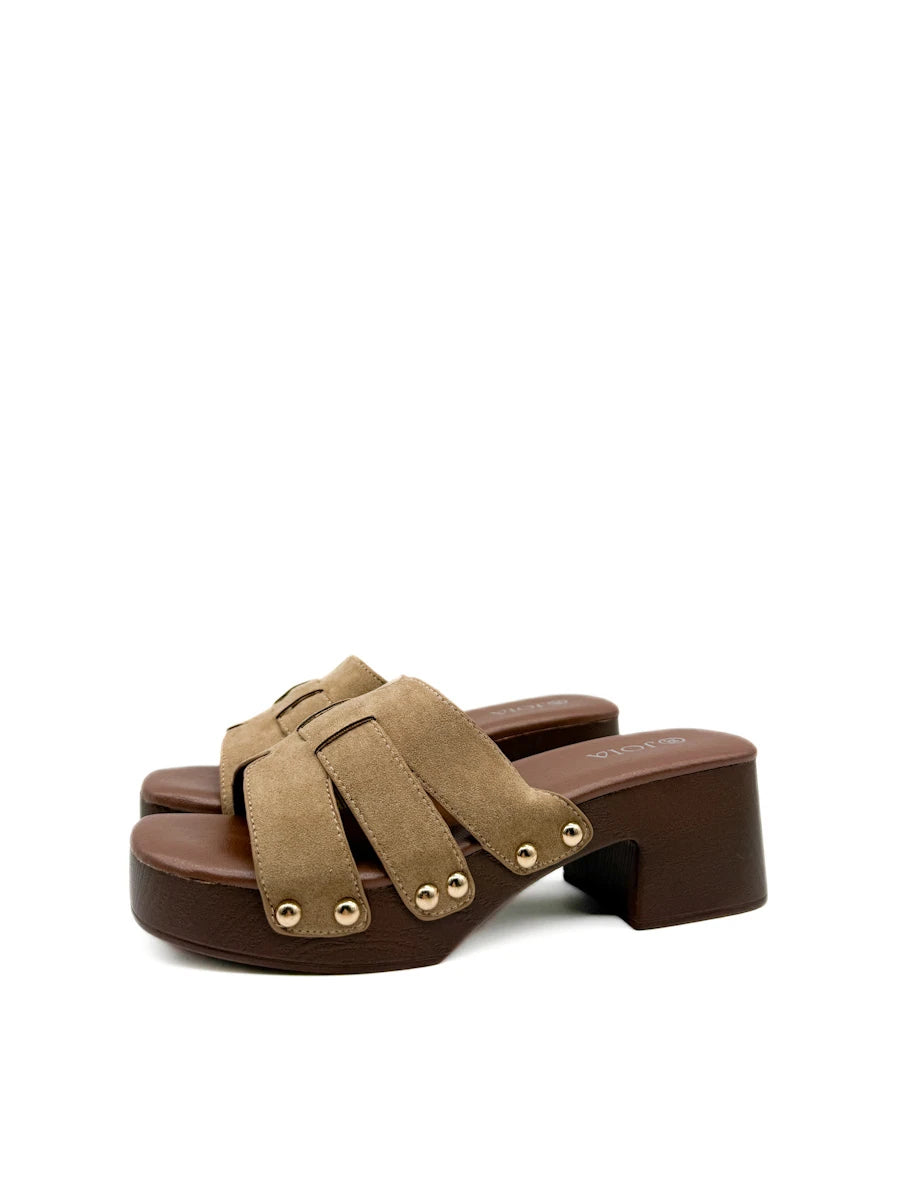 Sandalias de Plataforma Estilo Zueco con Tachuelas y Antelina