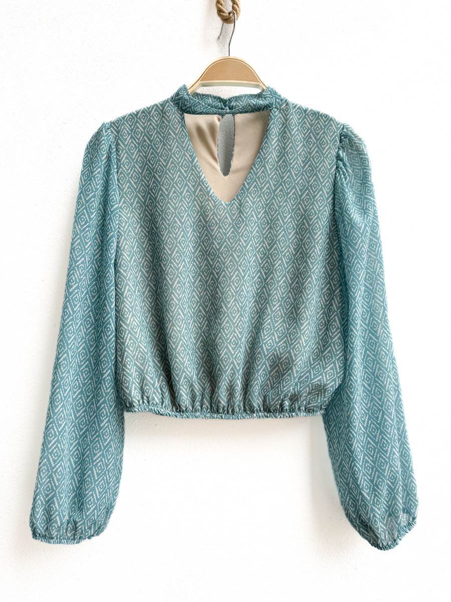 Blusa de Manga Larga con Estampado Geométrico, Disponible en Más Colores y Diseños