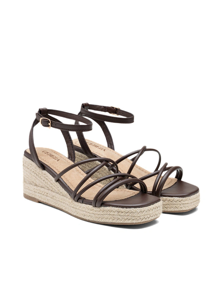 Sandalias de Cuña con Tiras Tubulares y Plataforma de Yute