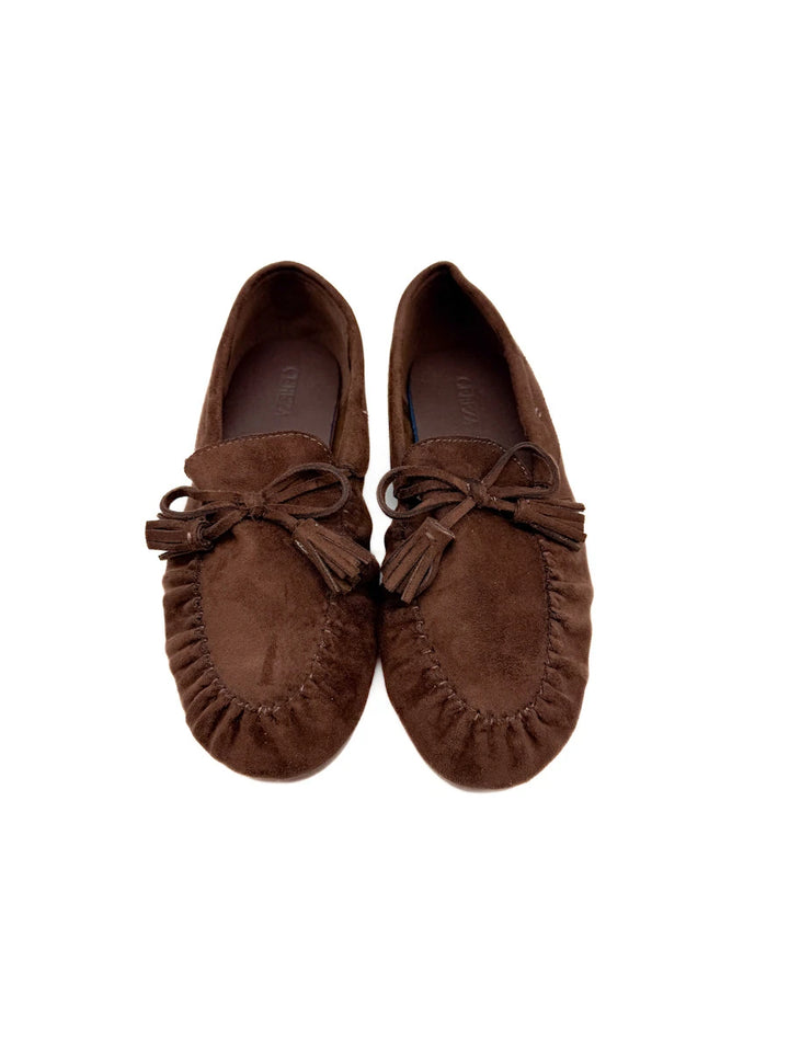 Mocasines Planos de Ante con Borlas y Lazo