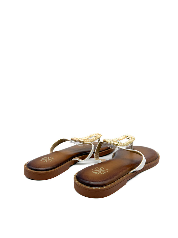 Sandalias Planas con Adorno Dorado Transparente