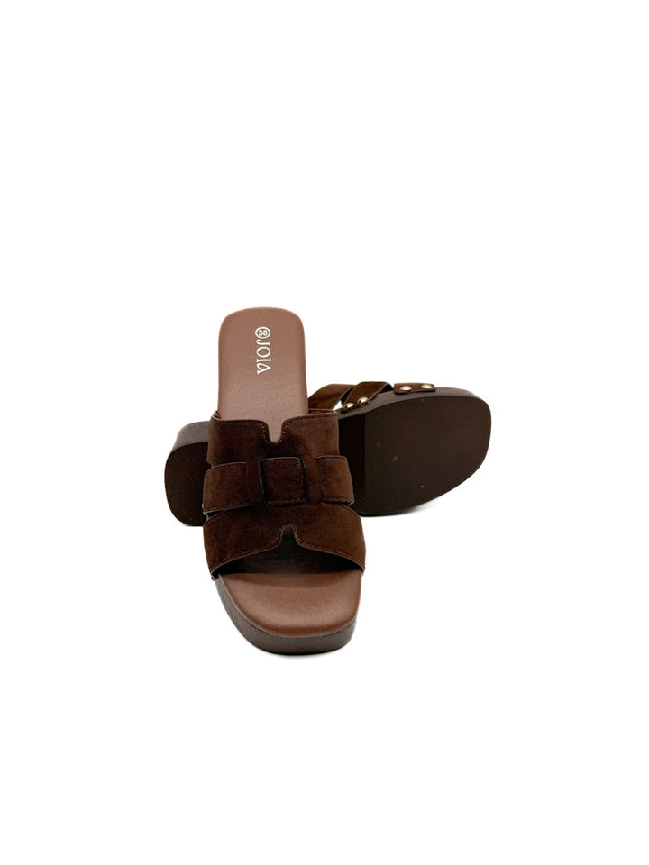Sandalias de Plataforma Estilo Zueco con Tachuelas y Antelina