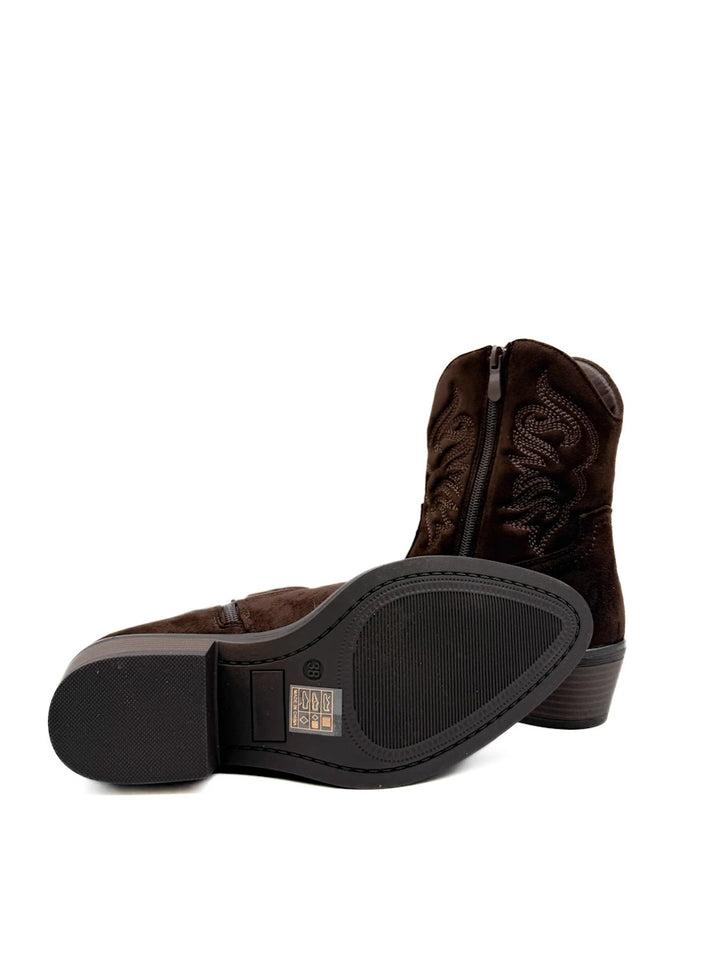 Botines Camperos de Ante con Bordados Etnicos y Cremallera