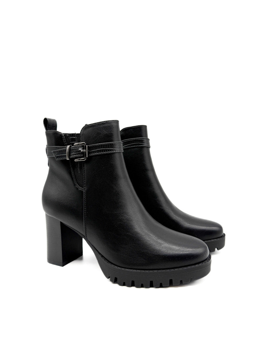 Botines de Cuero Sintético con Tacón Ancho y Suela de Plataforma