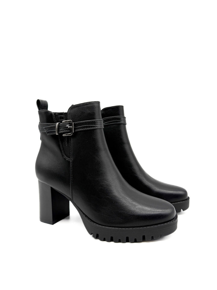 Botines de Cuero Sintético con Tacón Ancho y Suela de Plataforma