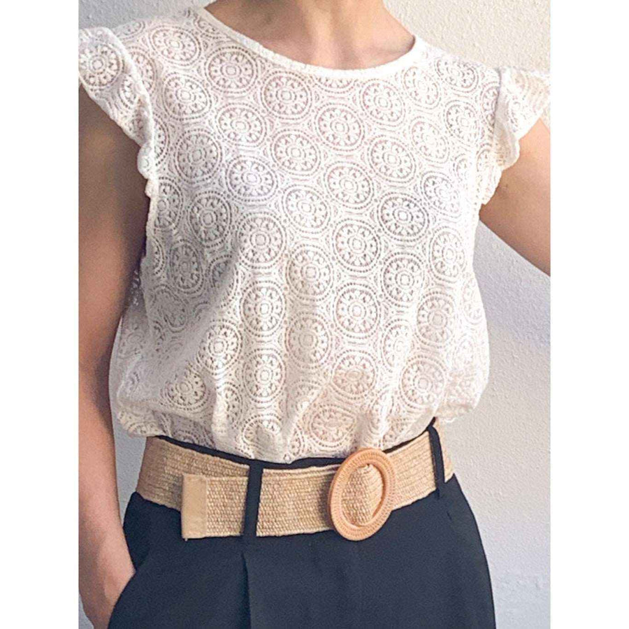 Blusa de encaje calada para mujer Blanco Talla única