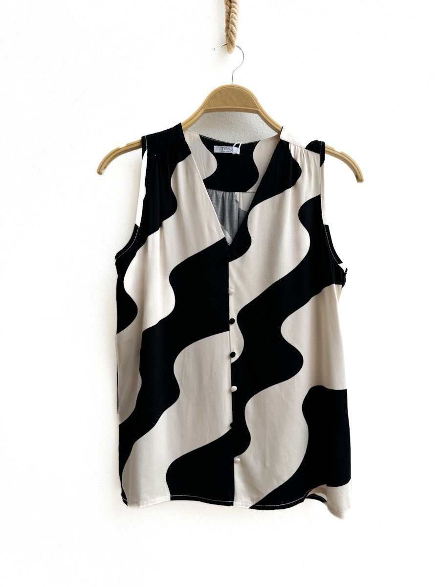 Blusa Botones Beige Negro