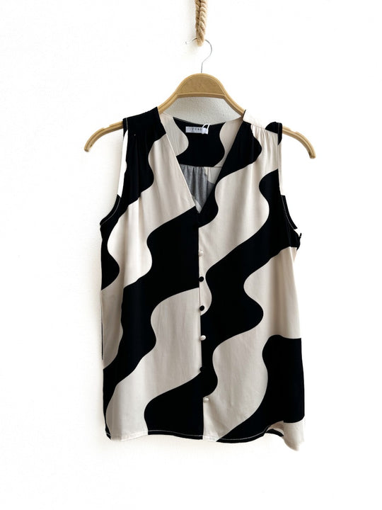 Blusa Botones Beige Negro