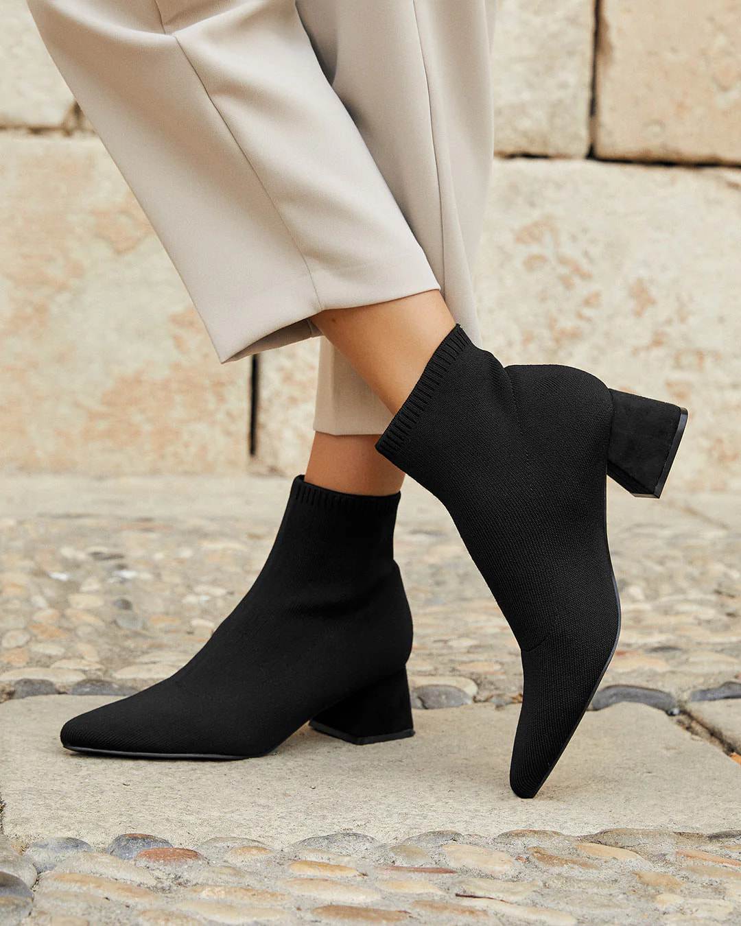 Botines Calcetín Tacón Cuadrado A3449