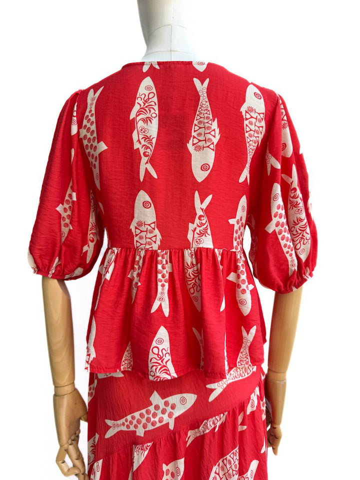 Conjunto peces beige y Rojo