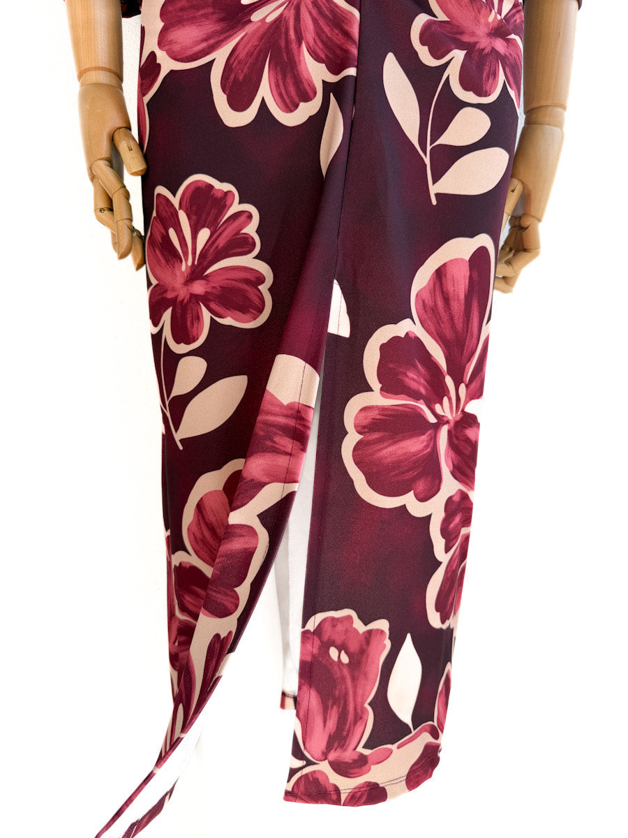 Vestido Elegante con Estampado Floral y Manga Abullonada