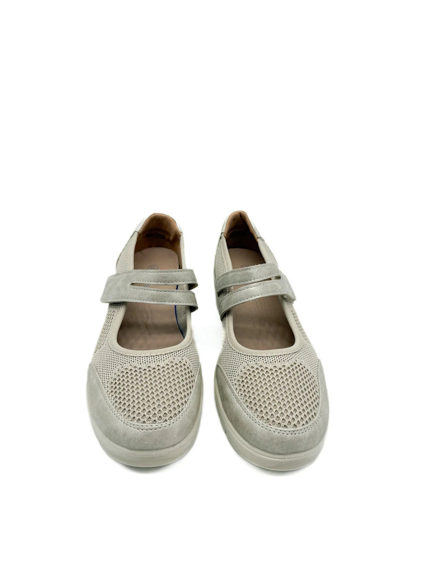 Zapatilla de Confort para Mujer con Cuña Ligera - Manoletinas Transpirables de Malla con Cierre de Velcro - Calzado Ergonómico Metalizado