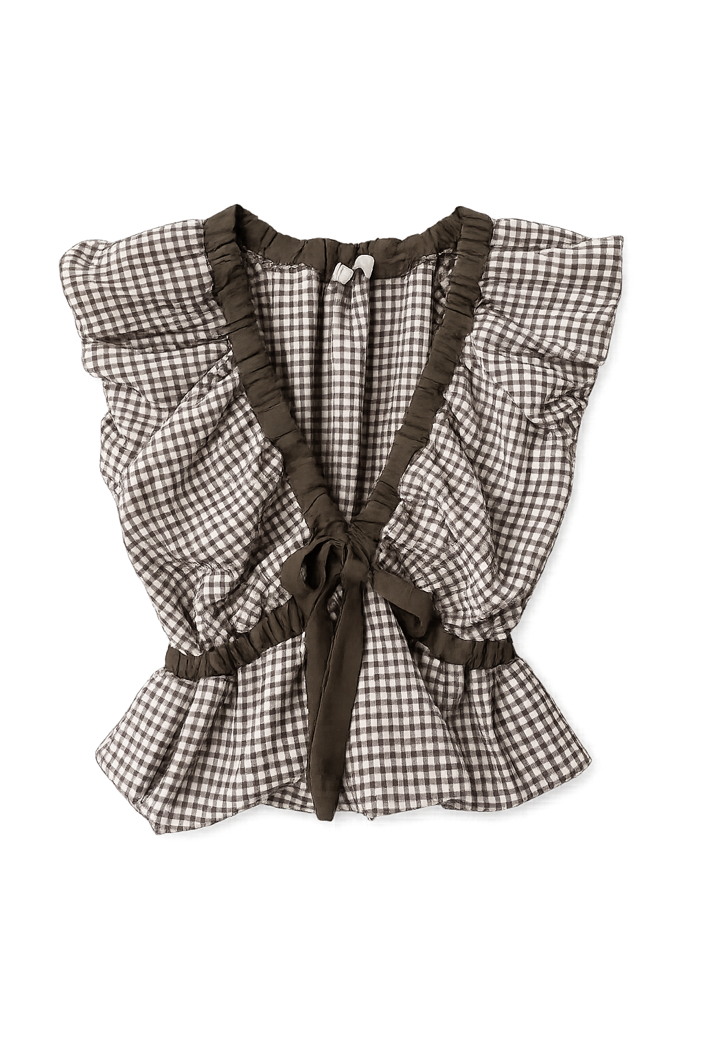 Blusa Vichy con Volantes y Espalda Abierta con Lazo