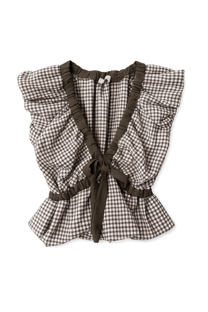 Blusa Vichy con Volantes y Espalda Abierta con Lazo