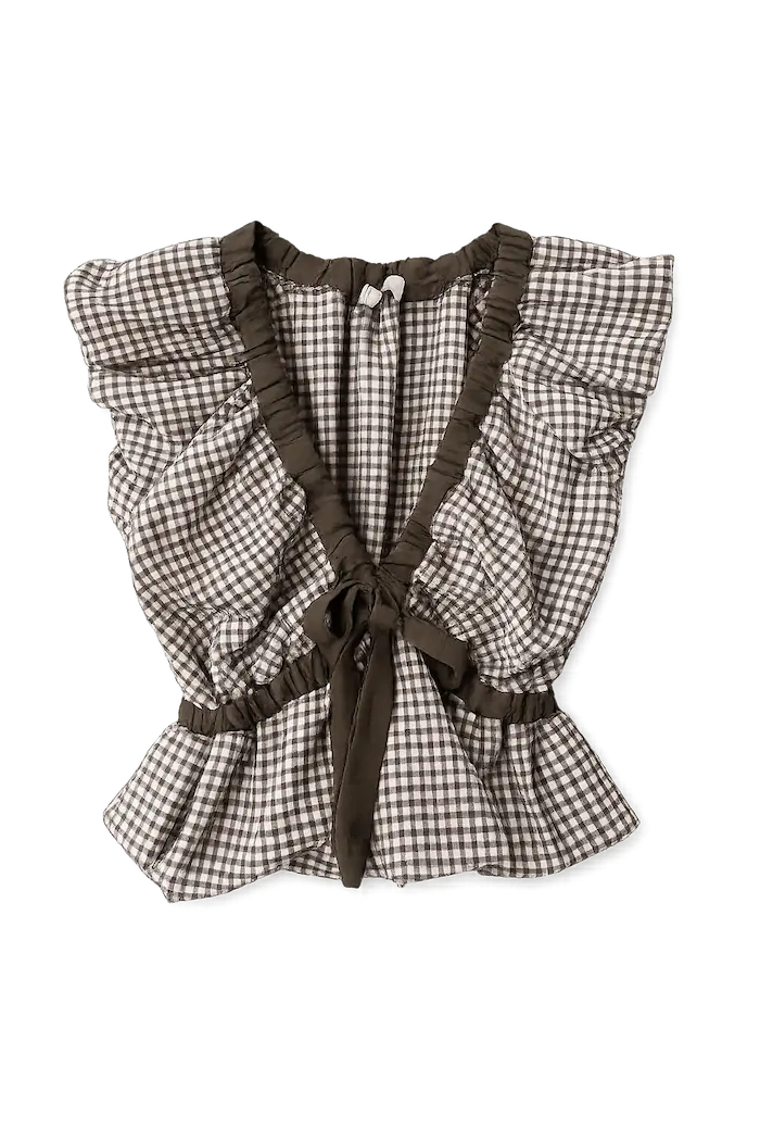 Blusa Vichy con Volantes y Espalda Abierta con Lazo