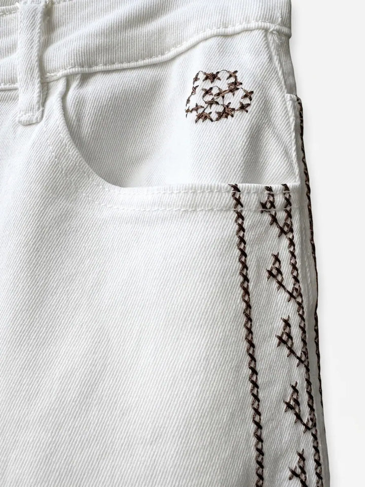 Pantalón Blanco Bordado de Estilo Artesanal