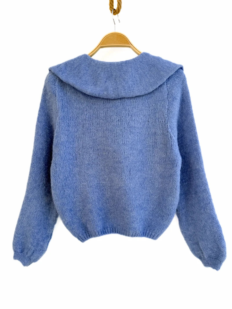 Jersey de Punto Suave con Cuello de Volantes y Lazo Frontal