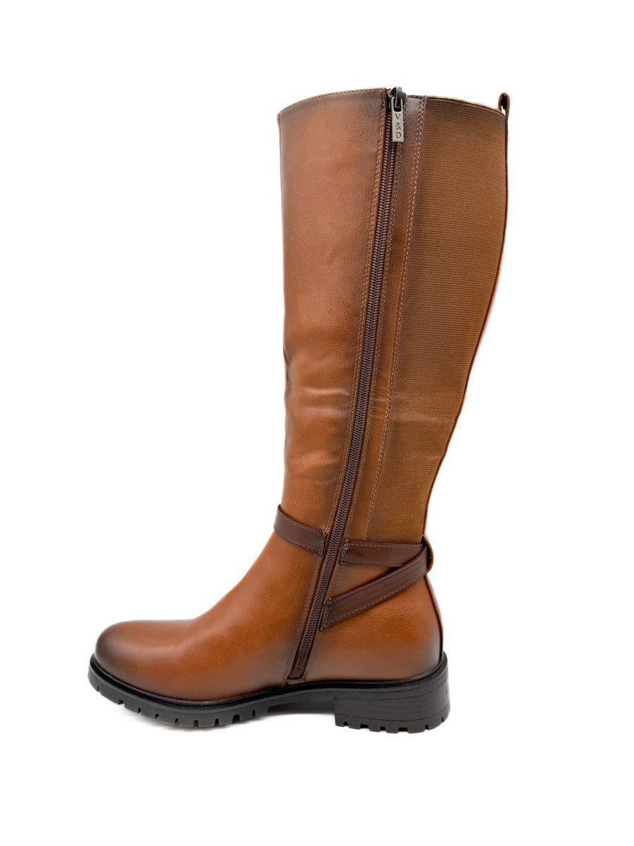 Botas de Caña Alta con Detalles Elásticos y Correa Ajustable.