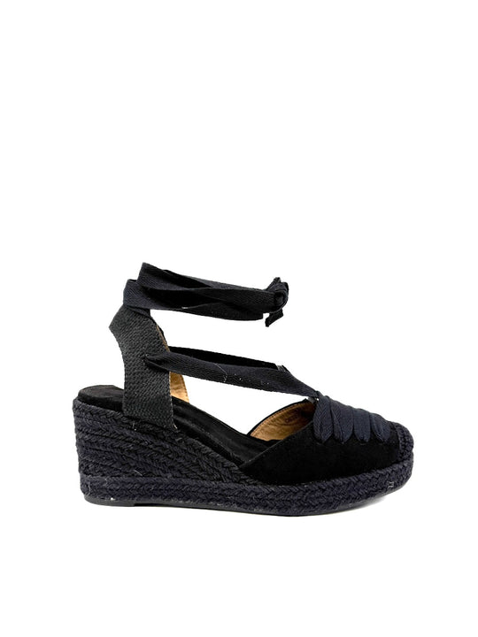 Alpargata Cuña Negra con Cintas Negro