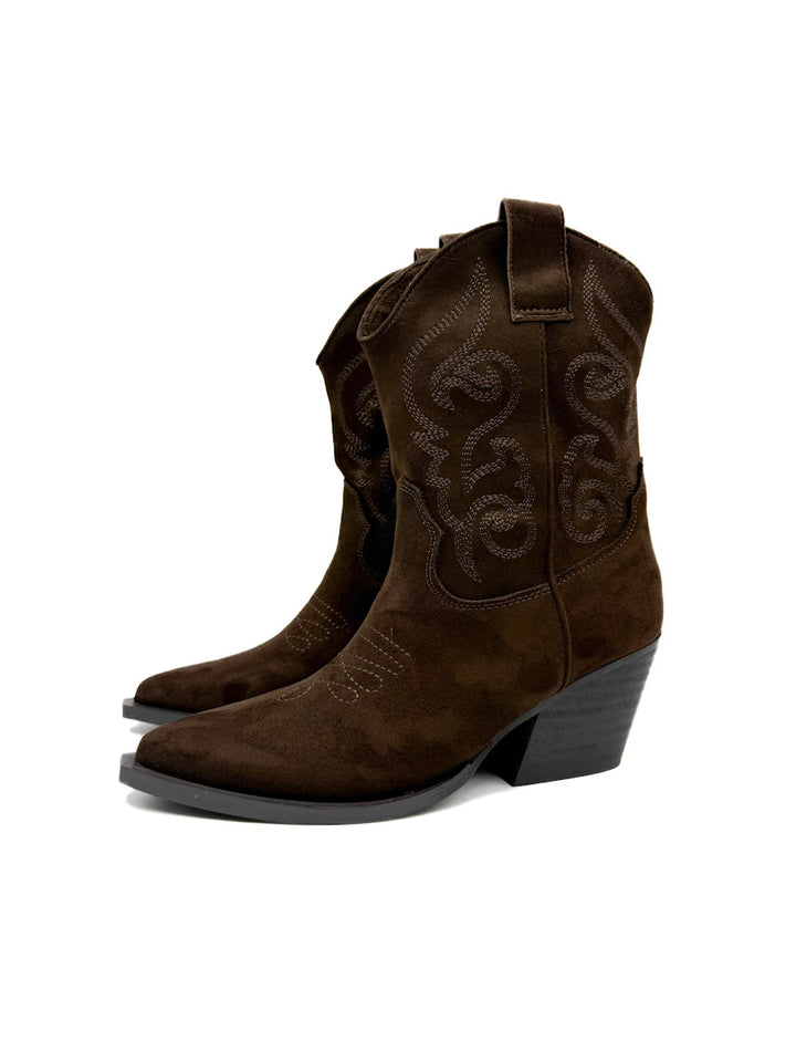 Botines Camperos Cortos Estilo Cowboy con Bordados y Cremallera Lateral