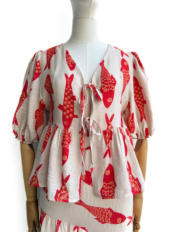 Conjunto peces beige y Rojo