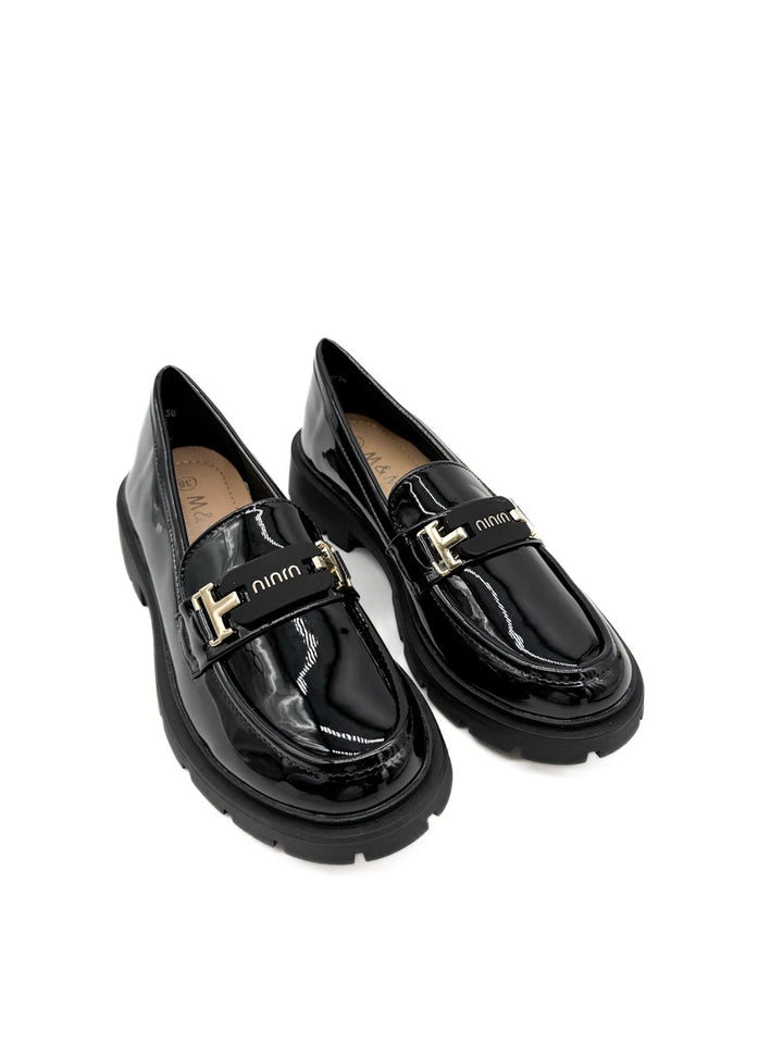Mocasines de Charol con Suela Dentada y Hebilla Metalizada para Mujer