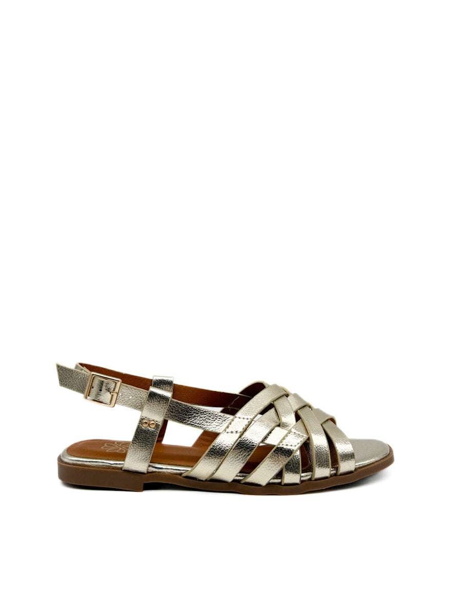 Sandalias Planas con Tiras Entrelazadas Oro