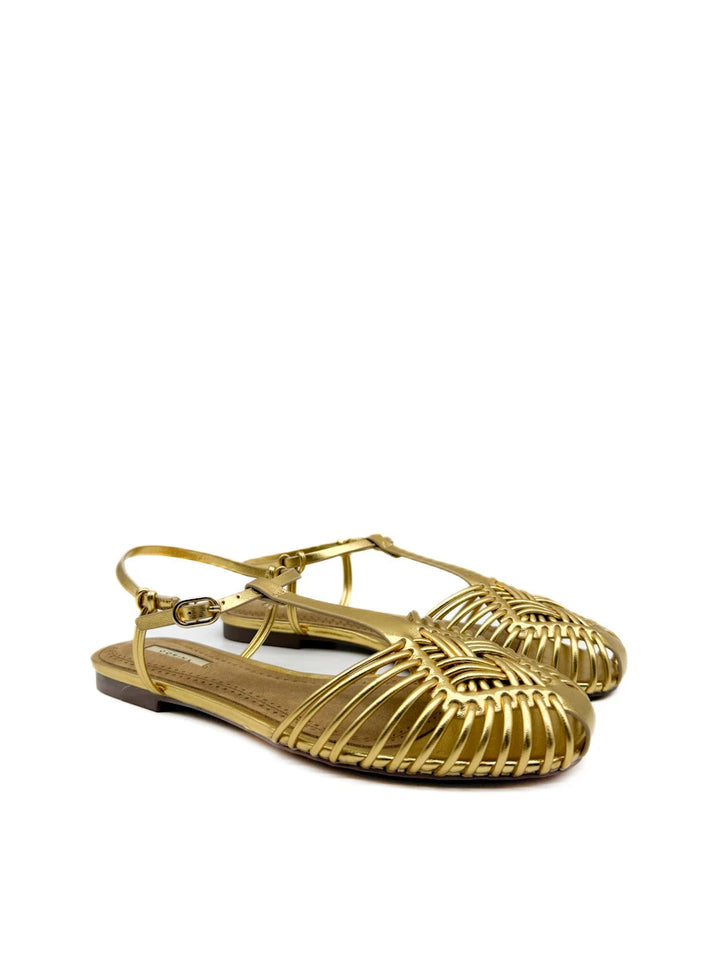 Sandalias Planas Estilo Cangrejeras Corina con Tiras Entrelazadas y Cierre de Hebilla